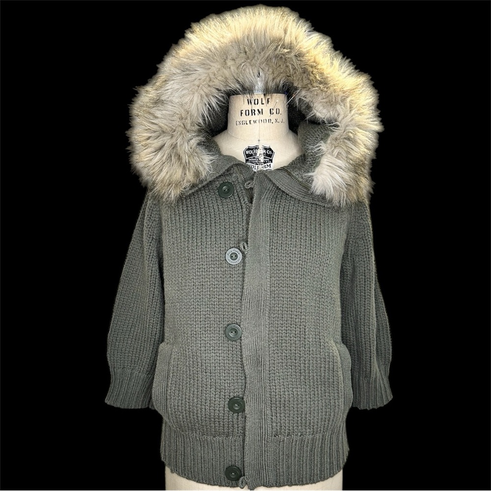 Juicy Couture. Olive Green Wool Blend Knit Bomber Jacket — Size M.